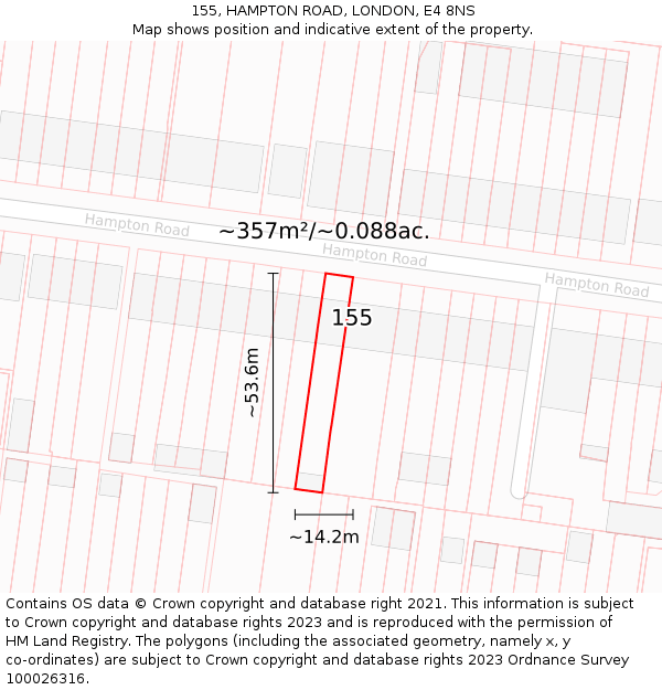 155, HAMPTON ROAD, LONDON, E4 8NS: Plot and title map