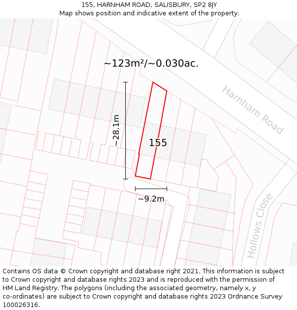 155, HARNHAM ROAD, SALISBURY, SP2 8JY: Plot and title map