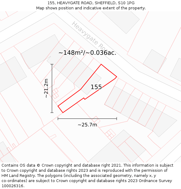 155, HEAVYGATE ROAD, SHEFFIELD, S10 1PG: Plot and title map
