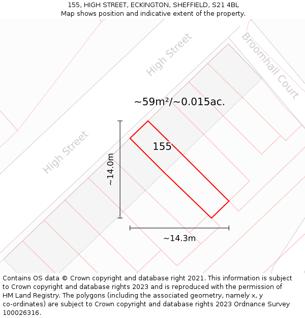 155, HIGH STREET, ECKINGTON, SHEFFIELD, S21 4BL: Plot and title map
