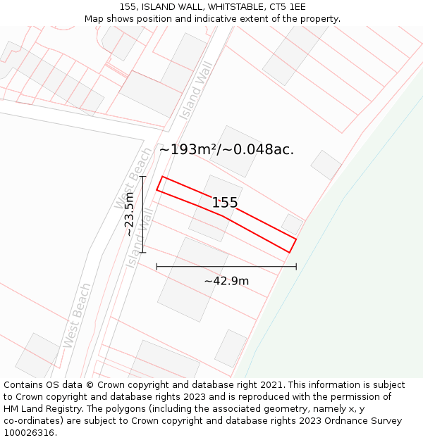 155, ISLAND WALL, WHITSTABLE, CT5 1EE: Plot and title map