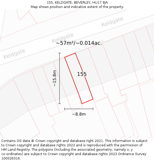 155, KELDGATE, BEVERLEY, HU17 8JA: Plot and title map
