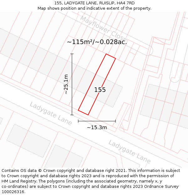 155, LADYGATE LANE, RUISLIP, HA4 7RD: Plot and title map