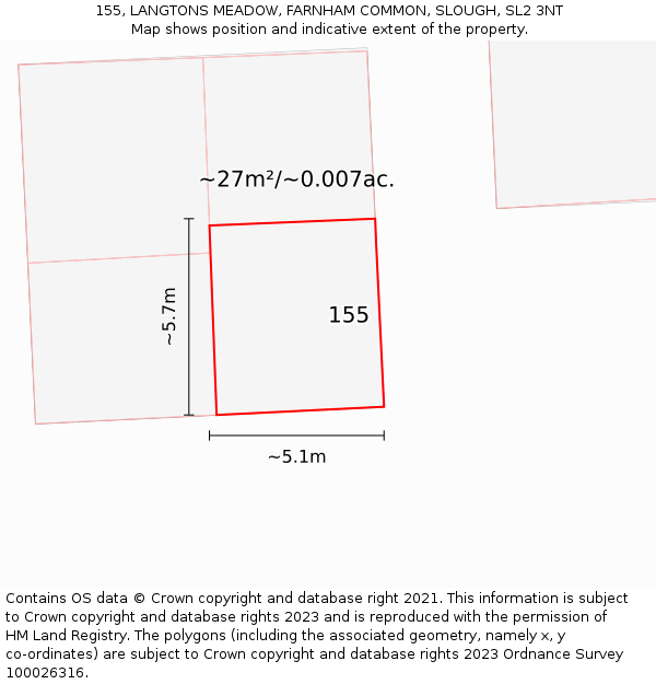 155, LANGTONS MEADOW, FARNHAM COMMON, SLOUGH, SL2 3NT: Plot and title map