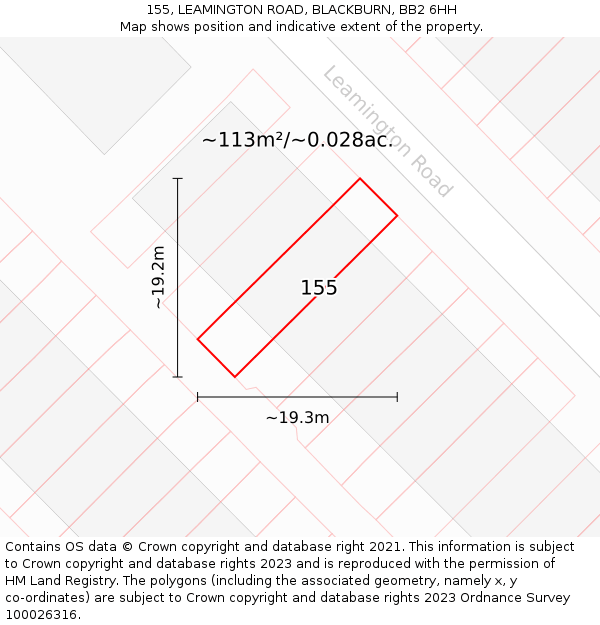 155, LEAMINGTON ROAD, BLACKBURN, BB2 6HH: Plot and title map