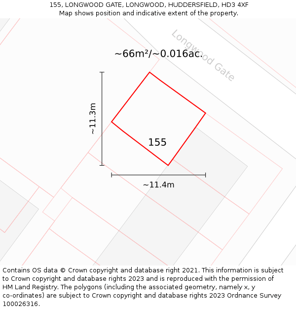 155, LONGWOOD GATE, LONGWOOD, HUDDERSFIELD, HD3 4XF: Plot and title map