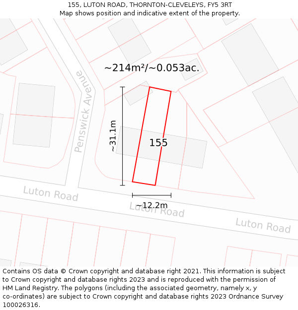 155, LUTON ROAD, THORNTON-CLEVELEYS, FY5 3RT: Plot and title map