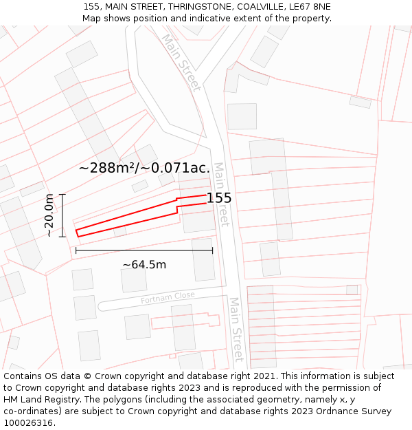 155, MAIN STREET, THRINGSTONE, COALVILLE, LE67 8NE: Plot and title map