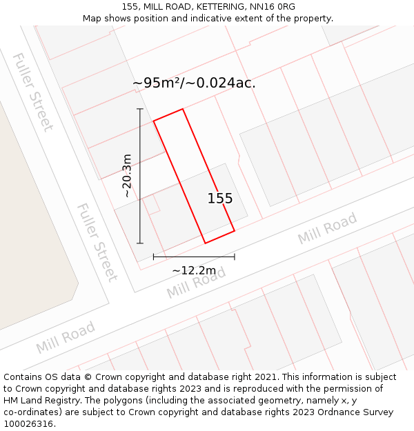 155, MILL ROAD, KETTERING, NN16 0RG: Plot and title map