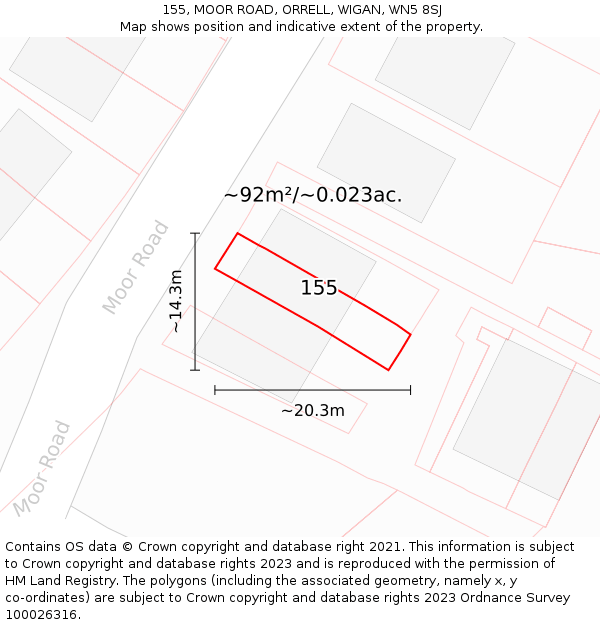 155, MOOR ROAD, ORRELL, WIGAN, WN5 8SJ: Plot and title map