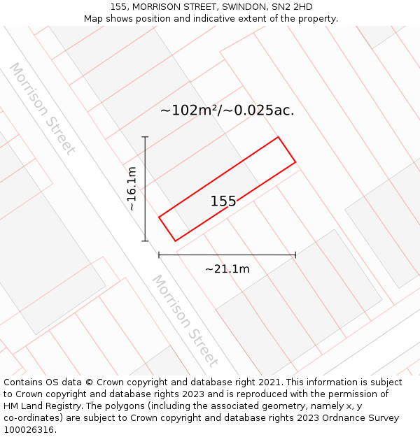 155, MORRISON STREET, SWINDON, SN2 2HD: Plot and title map