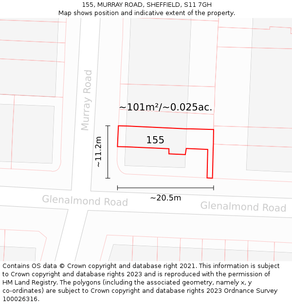 155, MURRAY ROAD, SHEFFIELD, S11 7GH: Plot and title map