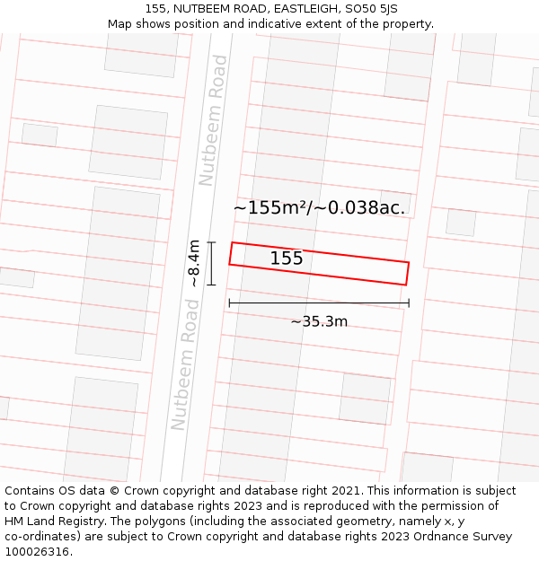155, NUTBEEM ROAD, EASTLEIGH, SO50 5JS: Plot and title map