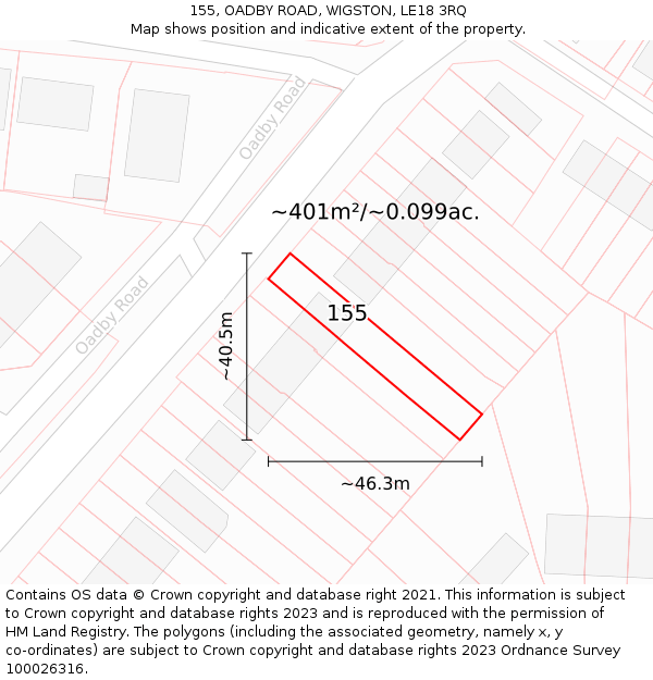 155, OADBY ROAD, WIGSTON, LE18 3RQ: Plot and title map
