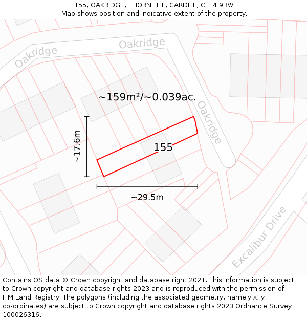 155, OAKRIDGE, THORNHILL, CARDIFF, CF14 9BW: Plot and title map