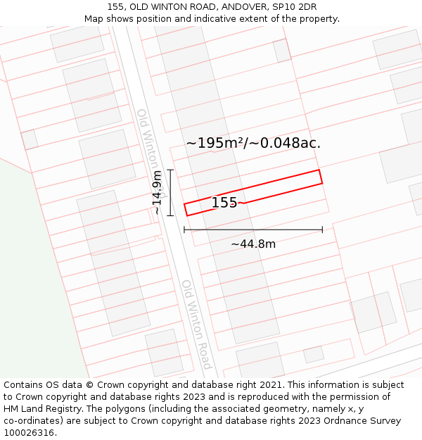 155, OLD WINTON ROAD, ANDOVER, SP10 2DR: Plot and title map