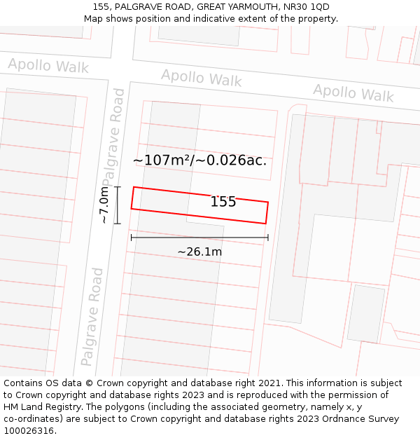 155, PALGRAVE ROAD, GREAT YARMOUTH, NR30 1QD: Plot and title map
