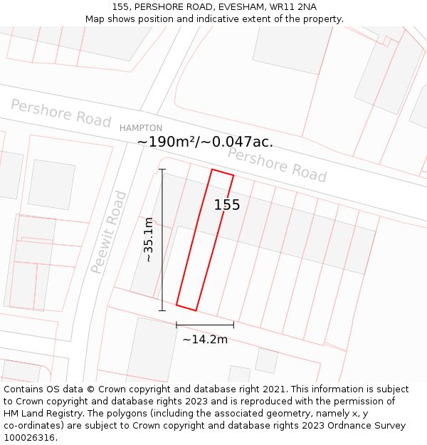 155, PERSHORE ROAD, EVESHAM, WR11 2NA: Plot and title map