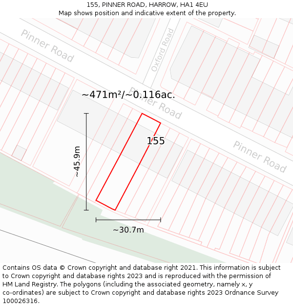155, PINNER ROAD, HARROW, HA1 4EU: Plot and title map