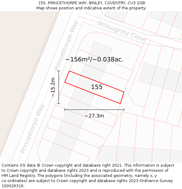 155, PRINCETHORPE WAY, BINLEY, COVENTRY, CV3 2GB: Plot and title map