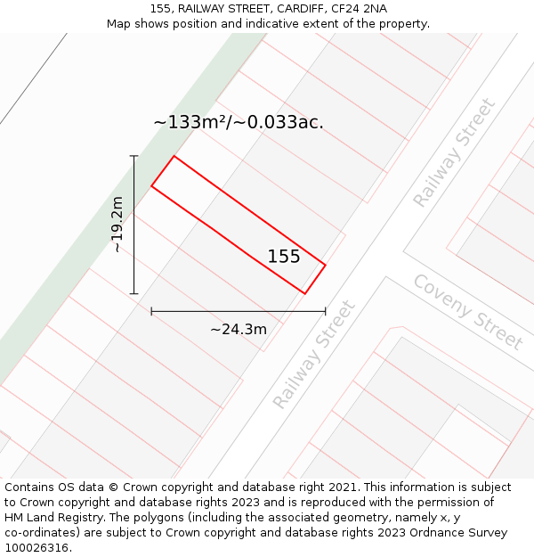 155, RAILWAY STREET, CARDIFF, CF24 2NA: Plot and title map