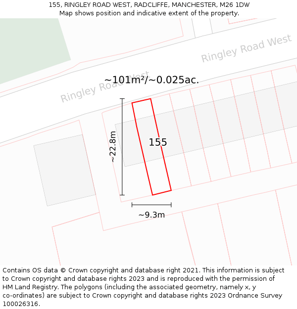 155, RINGLEY ROAD WEST, RADCLIFFE, MANCHESTER, M26 1DW: Plot and title map