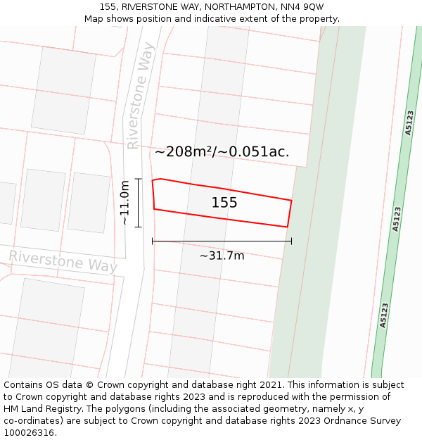 155, RIVERSTONE WAY, NORTHAMPTON, NN4 9QW: Plot and title map