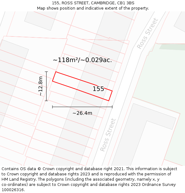155, ROSS STREET, CAMBRIDGE, CB1 3BS: Plot and title map