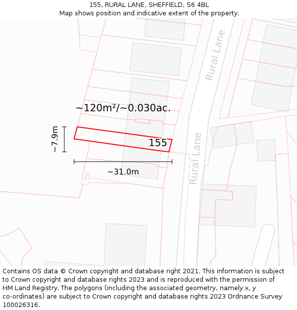 155, RURAL LANE, SHEFFIELD, S6 4BL: Plot and title map
