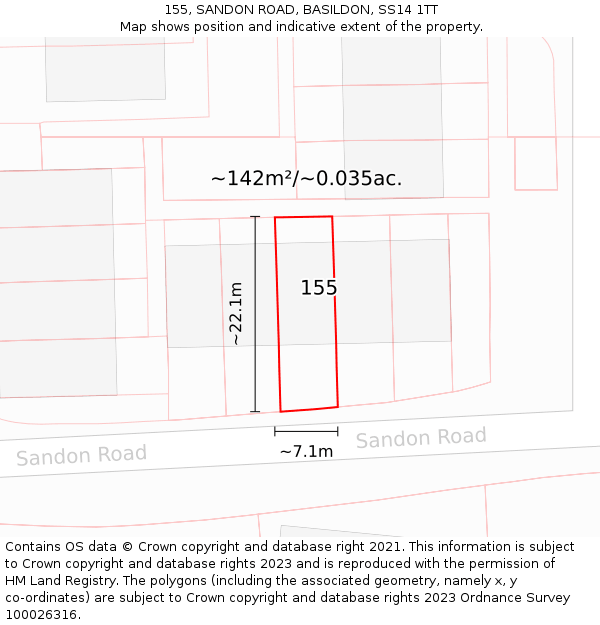 155, SANDON ROAD, BASILDON, SS14 1TT: Plot and title map