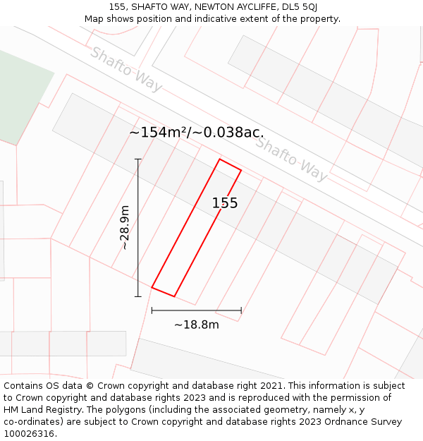 155, SHAFTO WAY, NEWTON AYCLIFFE, DL5 5QJ: Plot and title map