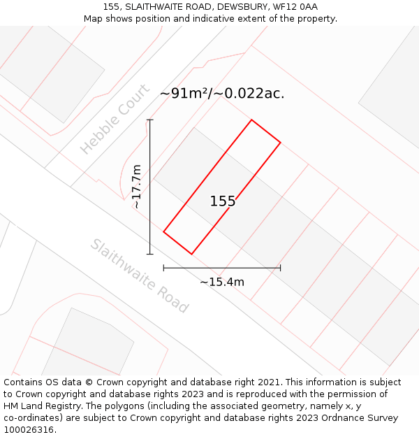 155, SLAITHWAITE ROAD, DEWSBURY, WF12 0AA: Plot and title map