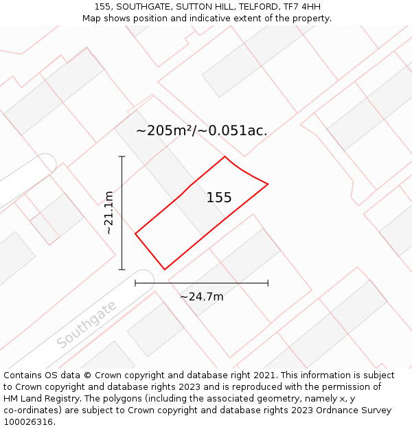 155, SOUTHGATE, SUTTON HILL, TELFORD, TF7 4HH: Plot and title map