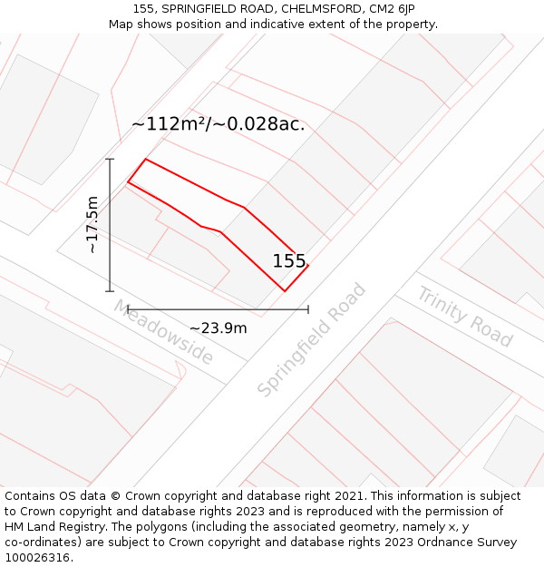 155, SPRINGFIELD ROAD, CHELMSFORD, CM2 6JP: Plot and title map