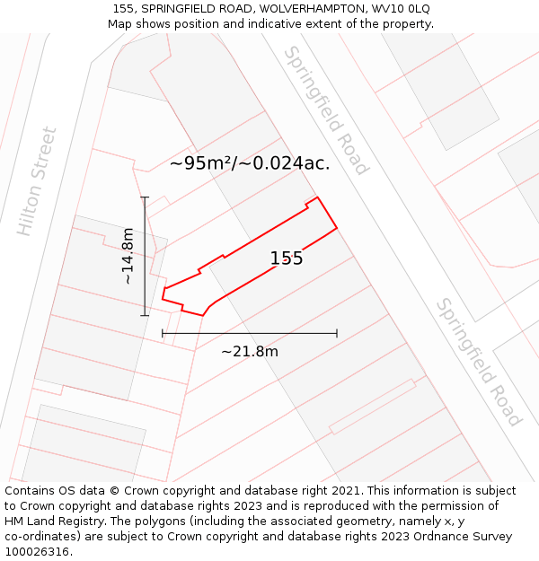 155, SPRINGFIELD ROAD, WOLVERHAMPTON, WV10 0LQ: Plot and title map