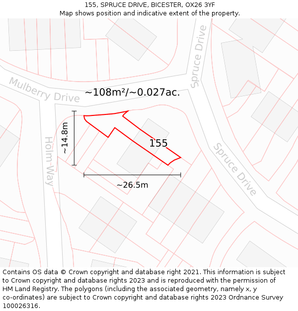 155, SPRUCE DRIVE, BICESTER, OX26 3YF: Plot and title map