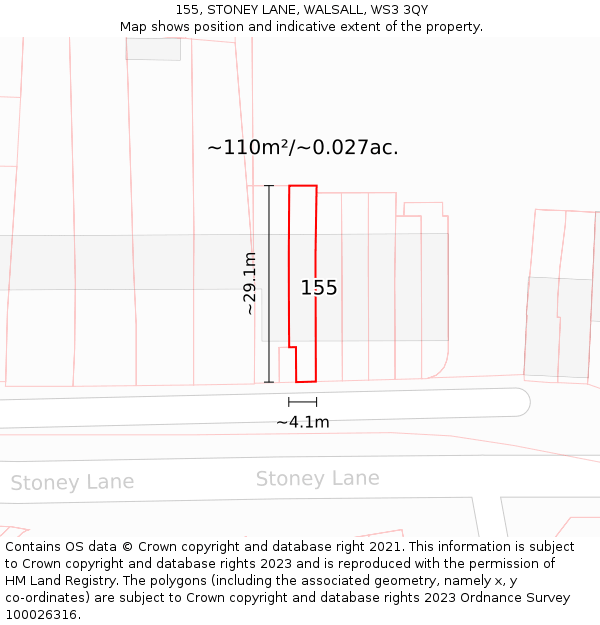 155, STONEY LANE, WALSALL, WS3 3QY: Plot and title map