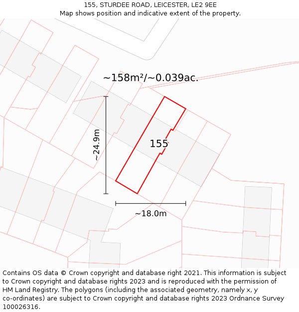 155, STURDEE ROAD, LEICESTER, LE2 9EE: Plot and title map