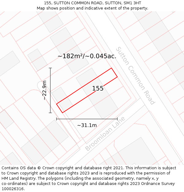 155, SUTTON COMMON ROAD, SUTTON, SM1 3HT: Plot and title map