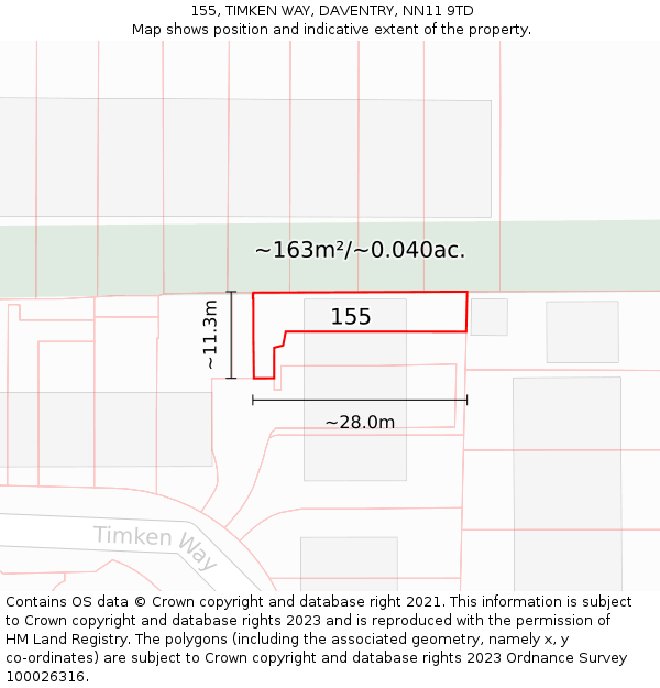 155, TIMKEN WAY, DAVENTRY, NN11 9TD: Plot and title map
