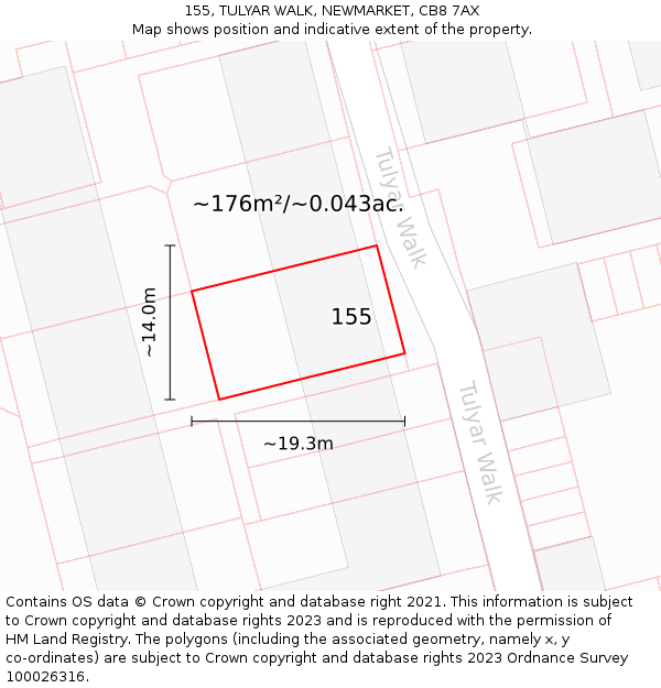 155, TULYAR WALK, NEWMARKET, CB8 7AX: Plot and title map