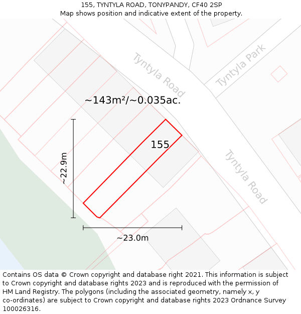 155, TYNTYLA ROAD, TONYPANDY, CF40 2SP: Plot and title map