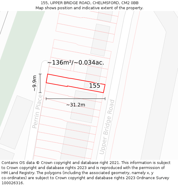 155, UPPER BRIDGE ROAD, CHELMSFORD, CM2 0BB: Plot and title map
