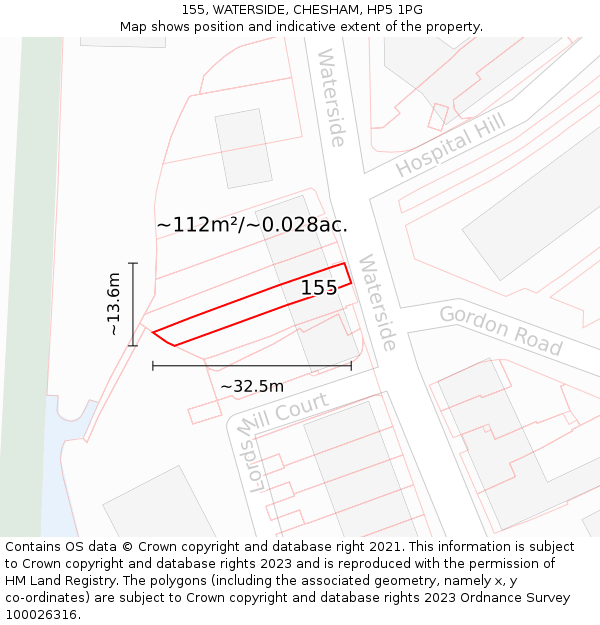 155, WATERSIDE, CHESHAM, HP5 1PG: Plot and title map