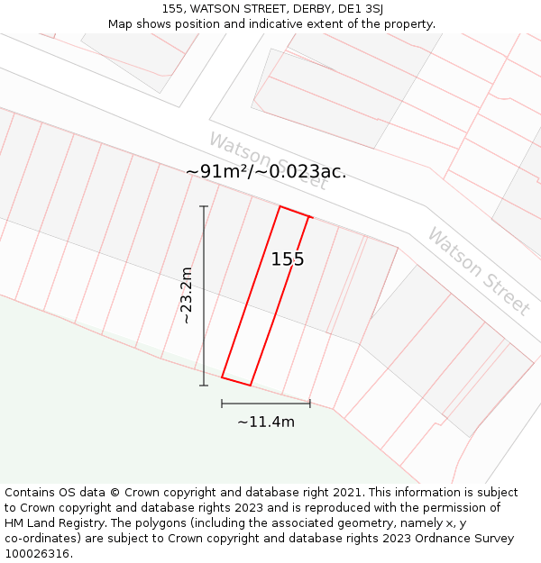 155, WATSON STREET, DERBY, DE1 3SJ: Plot and title map