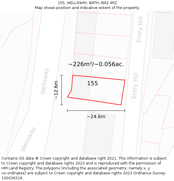 155, WELLSWAY, BATH, BA2 4RZ: Plot and title map