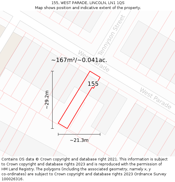 155, WEST PARADE, LINCOLN, LN1 1QS: Plot and title map
