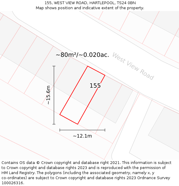 155, WEST VIEW ROAD, HARTLEPOOL, TS24 0BN: Plot and title map