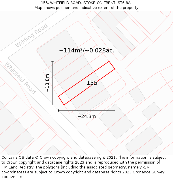 155, WHITFIELD ROAD, STOKE-ON-TRENT, ST6 8AL: Plot and title map