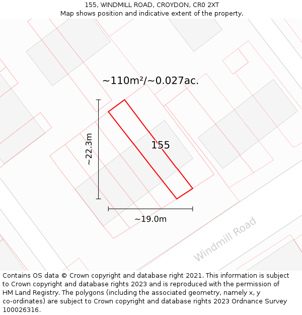 155, WINDMILL ROAD, CROYDON, CR0 2XT: Plot and title map